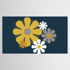 Flower Locus Retro Minimalist Floral Pattern Navy Blue Mustard Yellow Gray White  Tablecloth Gallery Image 2
