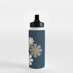 Flower Locus Retro Minimalist Floral Pattern Navy Blue Mustard Yellow Gray White  Water Bottle Gallery Image 2