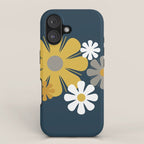 Flower Locus Retro Minimalist Floral Pattern Navy Blue Mustard Yellow Gray White  iPhone Case Gallery Image 1