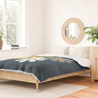 Flower Locus Retro Minimalist Floral Pattern Navy Blue Mustard Yellow Gray White  Duvet Cover Gallery Image 2