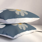 Flower Locus Retro Minimalist Floral Pattern Navy Blue Mustard Yellow Gray White  Pillow Sham Gallery Image 3