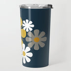 Flower Locus Retro Minimalist Floral Pattern Navy Blue Mustard Yellow Gray White  Travel Mug Gallery Image 2