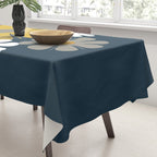 Flower Locus Retro Minimalist Floral Pattern Navy Blue Mustard Yellow Gray White  Tablecloth Gallery Image 3
