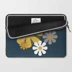 Flower Locus Retro Minimalist Floral Pattern Navy Blue Mustard Yellow Gray White  Laptop Sleeve Gallery Image 2