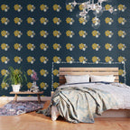 Flower Locus Retro Minimalist Floral Pattern Navy Blue Mustard Yellow Gray White  Wallpaper Gallery Image 3