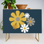 Flower Locus Retro Minimalist Floral Pattern Navy Blue Mustard Yellow Gray White  Credenza Gallery Image 1