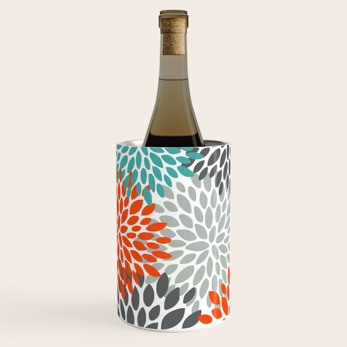 Floral Pattern, Abstract, Orange, Teal and Gray Wine Chiller Gallery Image 1