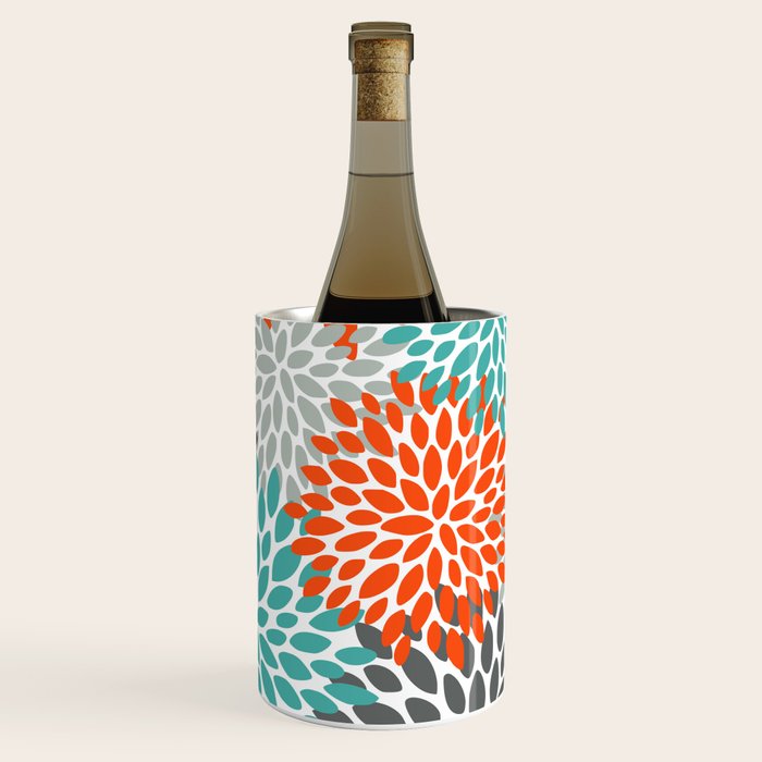 Floral Pattern, Abstract, Orange, Teal and Gray Wine Chiller Gallery Image 2