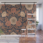 Peach, Dusty Rose, Mauve & Blue-Gray Floral Pattern Wall Mural Gallery Image 1