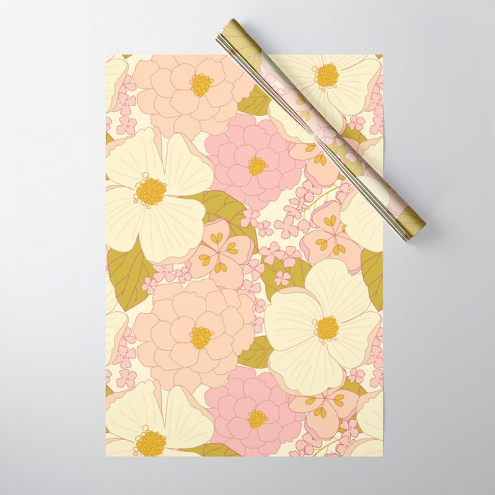 Pink Pastel Vintage Floral Pattern Wrapping Paper Gallery Image 1