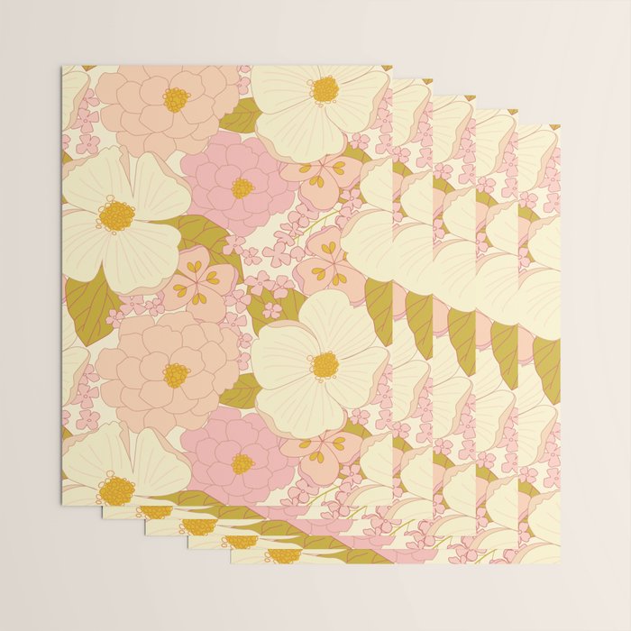 Pink Pastel Vintage Floral Pattern Wrapping Paper Gallery Image 3