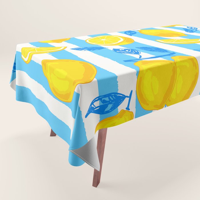 Italian Summer Lemons Pattern Coastal Mediterranean Illustration Tablecloth Gallery Image 1