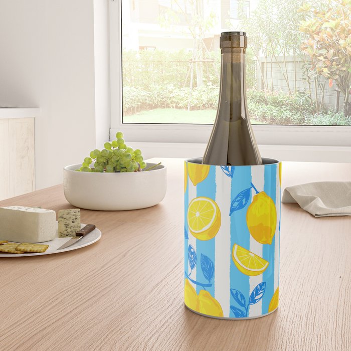 Italian Summer Lemons Pattern Coastal Mediterranean Illustration Wine Chiller Gallery Image 4