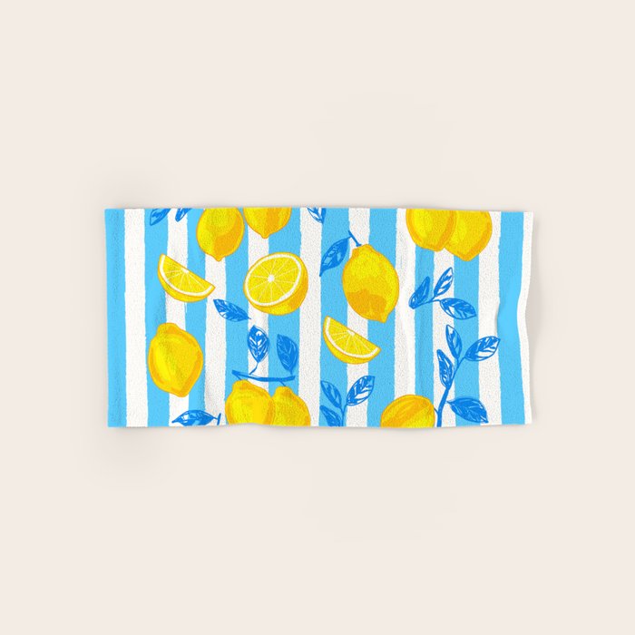 Italian Summer Lemons Pattern Coastal Mediterranean Illustration Bath Towel Gallery Image 1