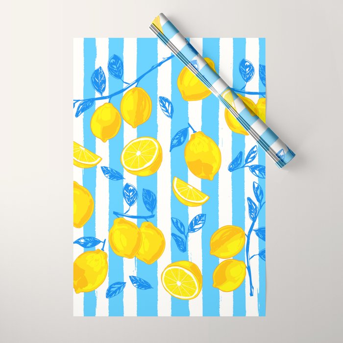 Italian Summer Lemons Pattern Coastal Mediterranean Illustration Wrapping Paper Gallery Image 1