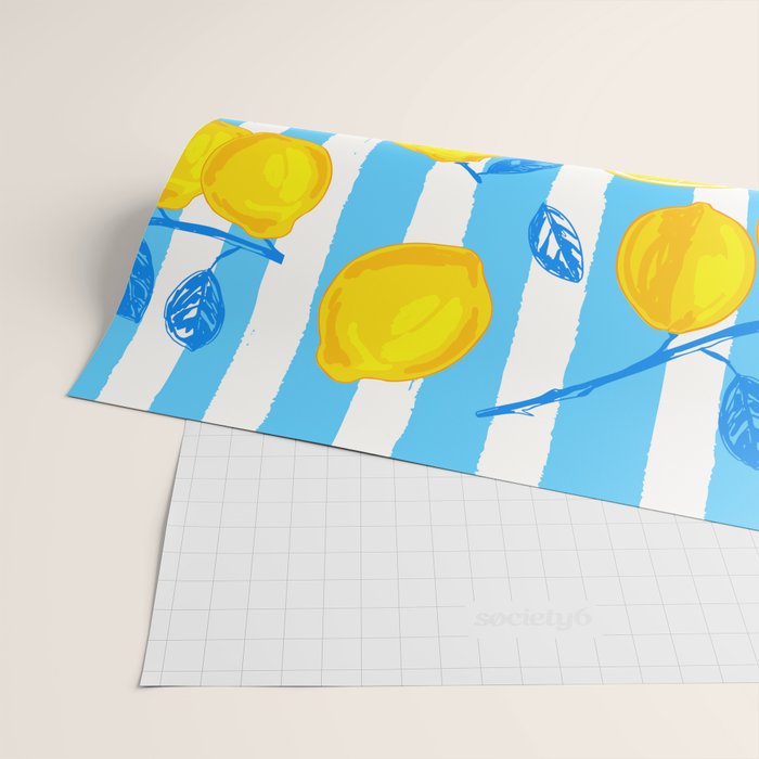 Italian Summer Lemons Pattern Coastal Mediterranean Illustration Wrapping Paper Gallery Image 2
