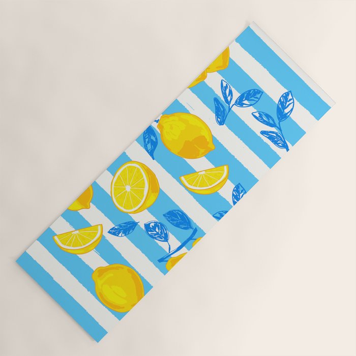 Italian Summer Lemons Pattern Coastal Mediterranean Illustration Yoga Mat Gallery Image 1