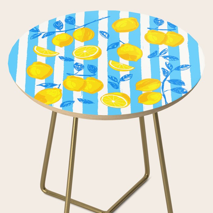 Italian Summer Lemons Pattern Coastal Mediterranean Illustration Side Table Gallery Image 2