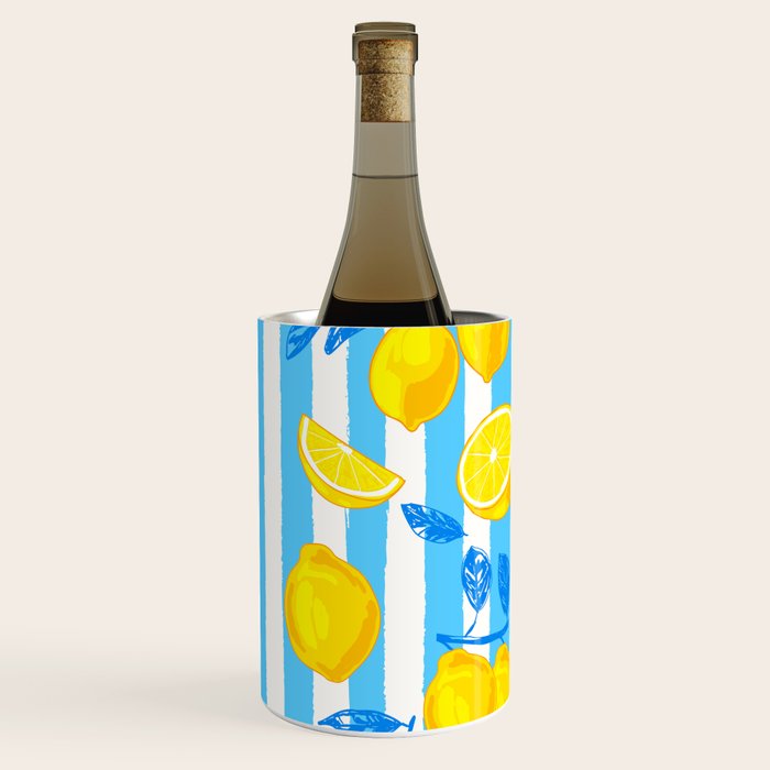 Italian Summer Lemons Pattern Coastal Mediterranean Illustration Wine Chiller Gallery Image 2