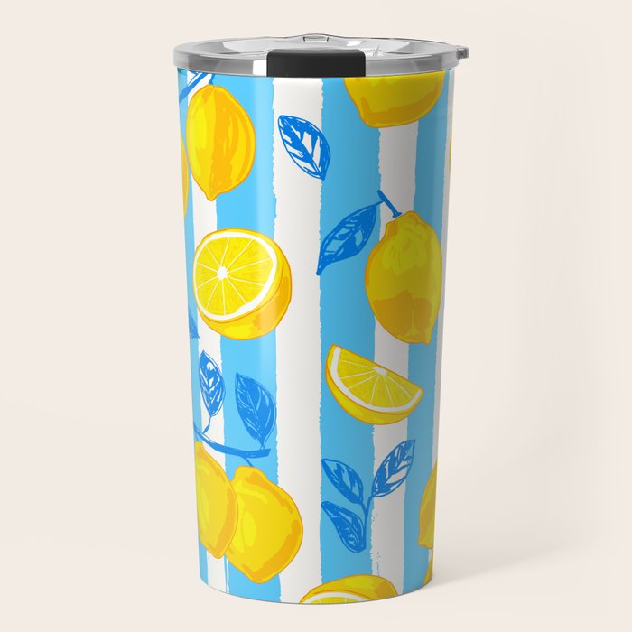 Italian Summer Lemons Pattern Coastal Mediterranean Illustration Travel Mug Gallery Image 1