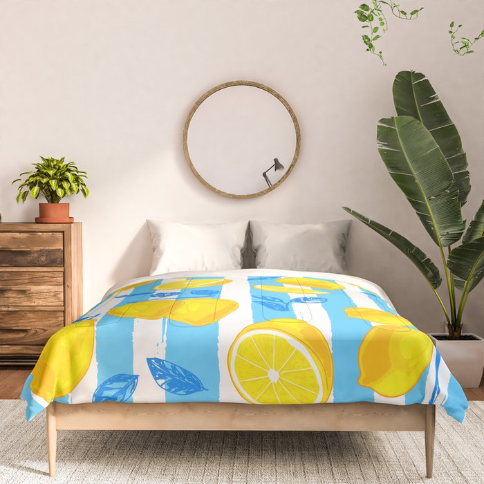 Italian Summer Lemons Pattern Coastal Mediterranean Illustration Comforter Gallery Image 3