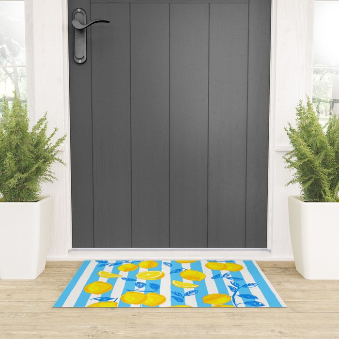 Italian Summer Lemons Pattern Coastal Mediterranean Illustration Welcome Mat Gallery Image 3