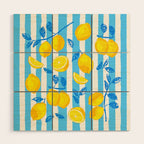 Italian Summer Lemons Pattern Coastal Mediterranean Illustration Wood Wall Art Gallery Image 1