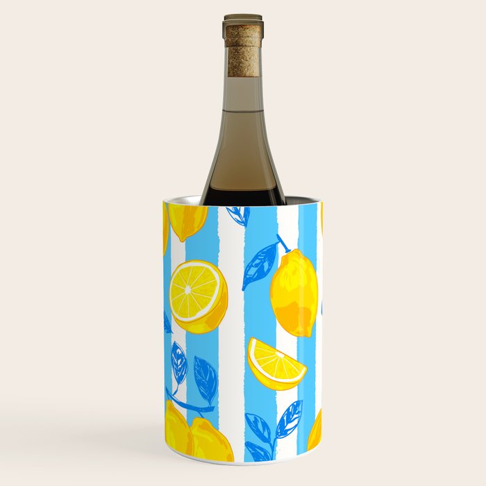 Italian Summer Lemons Pattern Coastal Mediterranean Illustration Wine Chiller Gallery Image 1
