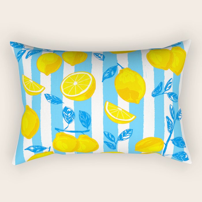 Italian Summer Lemons Pattern Coastal Mediterranean Illustration Rectangular Pillow Gallery Image 1