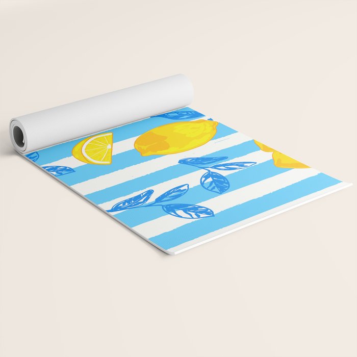 Italian Summer Lemons Pattern Coastal Mediterranean Illustration Yoga Mat Gallery Image 2