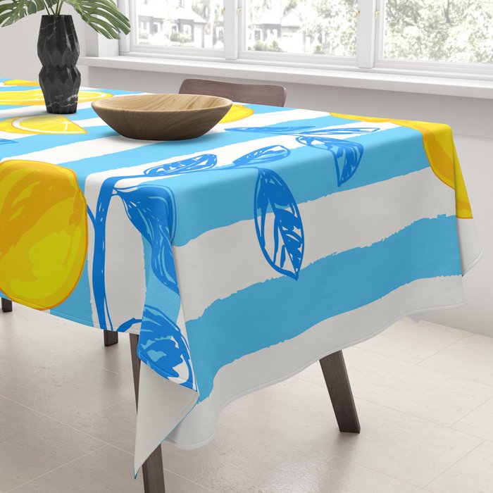 Italian Summer Lemons Pattern Coastal Mediterranean Illustration Tablecloth Gallery Image 3