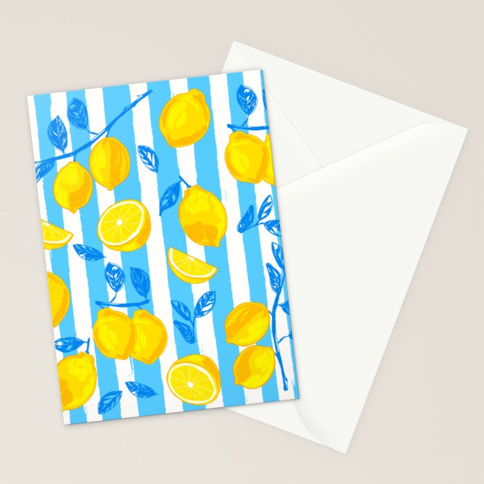 Italian Summer Lemons Pattern Coastal Mediterranean Illustration Stationery Card Gallery Image 2