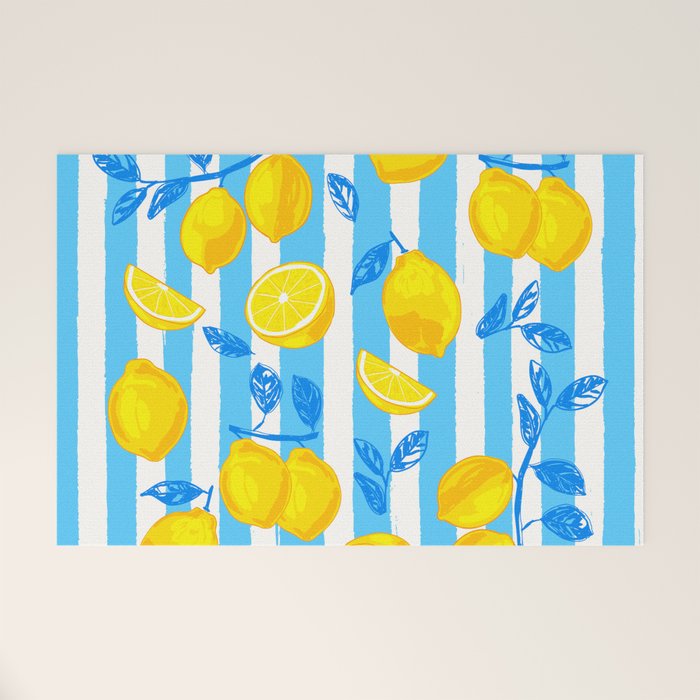 Italian Summer Lemons Pattern Coastal Mediterranean Illustration Welcome Mat Gallery Image 1