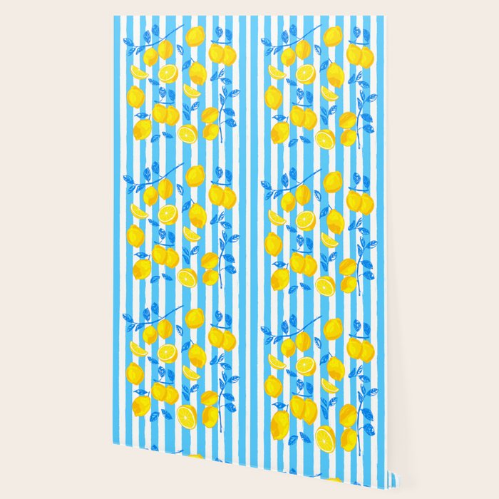Italian Summer Lemons Pattern Coastal Mediterranean Illustration Wallpaper Gallery Image 2