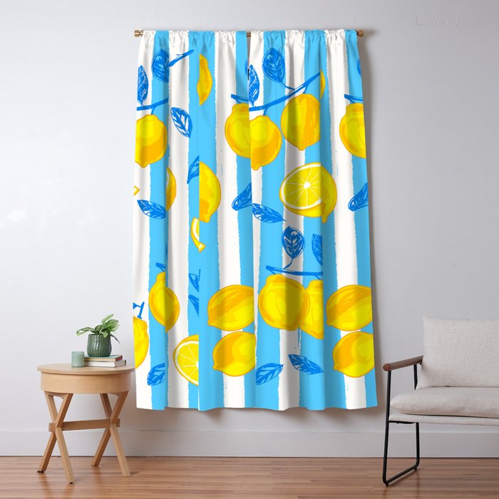 Italian Summer Lemons Pattern Coastal Mediterranean Illustration Window Curtain Gallery Image 5