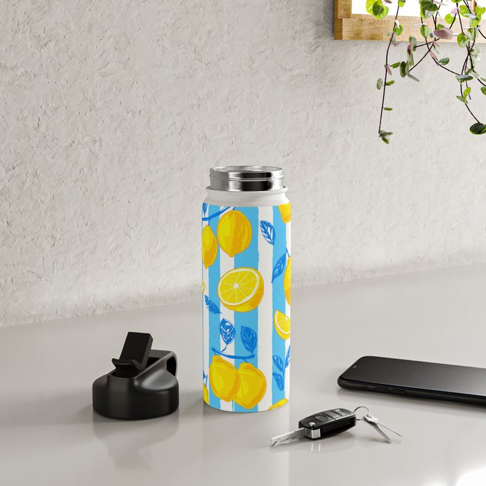 Italian Summer Lemons Pattern Coastal Mediterranean Illustration Water Bottle Gallery Image 4