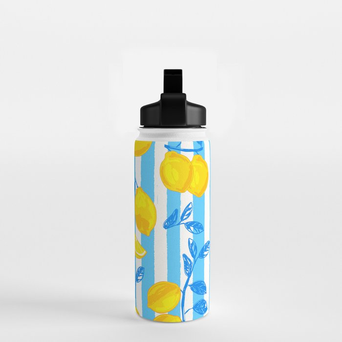 Italian Summer Lemons Pattern Coastal Mediterranean Illustration Water Bottle Gallery Image 2