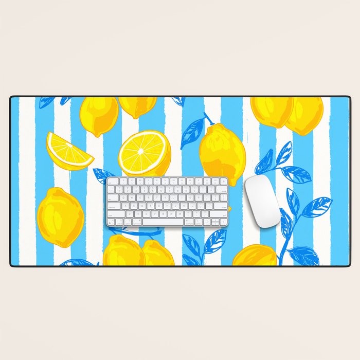 Italian Summer Lemons Pattern Coastal Mediterranean Illustration Desk Mat Gallery Image 1