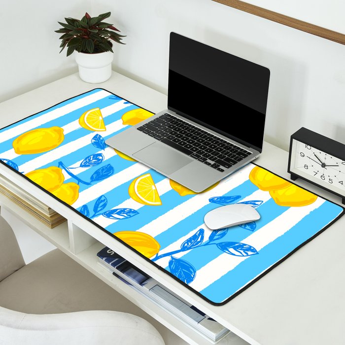 Italian Summer Lemons Pattern Coastal Mediterranean Illustration Desk Mat Gallery Image 2