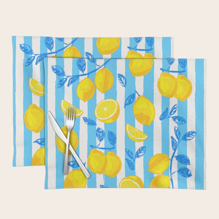 Italian Summer Lemons Pattern Coastal Mediterranean Illustration Placemat Gallery Image 1