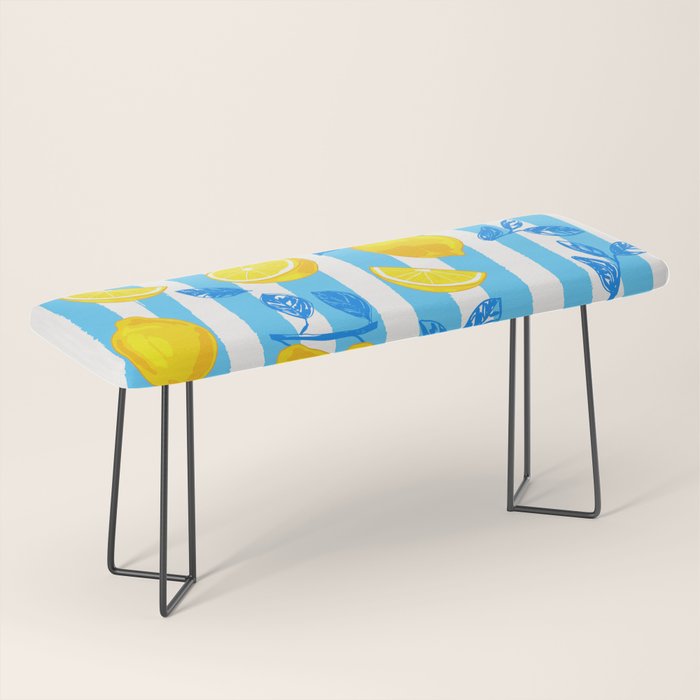 Italian Summer Lemons Pattern Coastal Mediterranean Illustration Bench Gallery Image 1