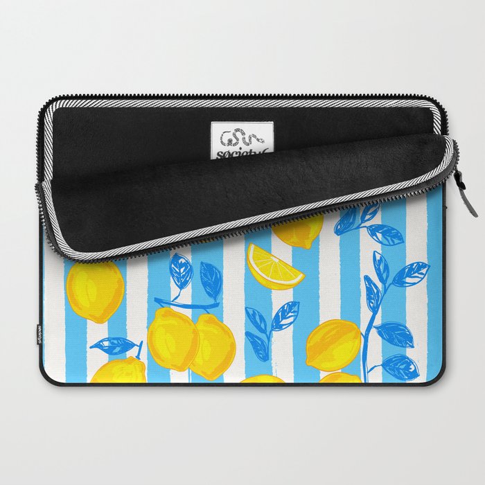 Italian Summer Lemons Pattern Coastal Mediterranean Illustration Laptop Sleeve Gallery Image 2