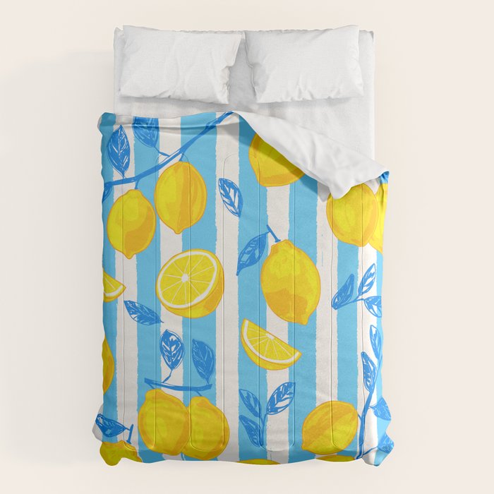 Italian Summer Lemons Pattern Coastal Mediterranean Illustration Comforter Gallery Image 6