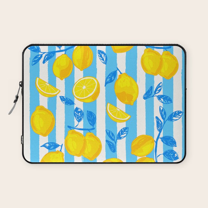 Italian Summer Lemons Pattern Coastal Mediterranean Illustration Laptop Sleeve Gallery Image 1