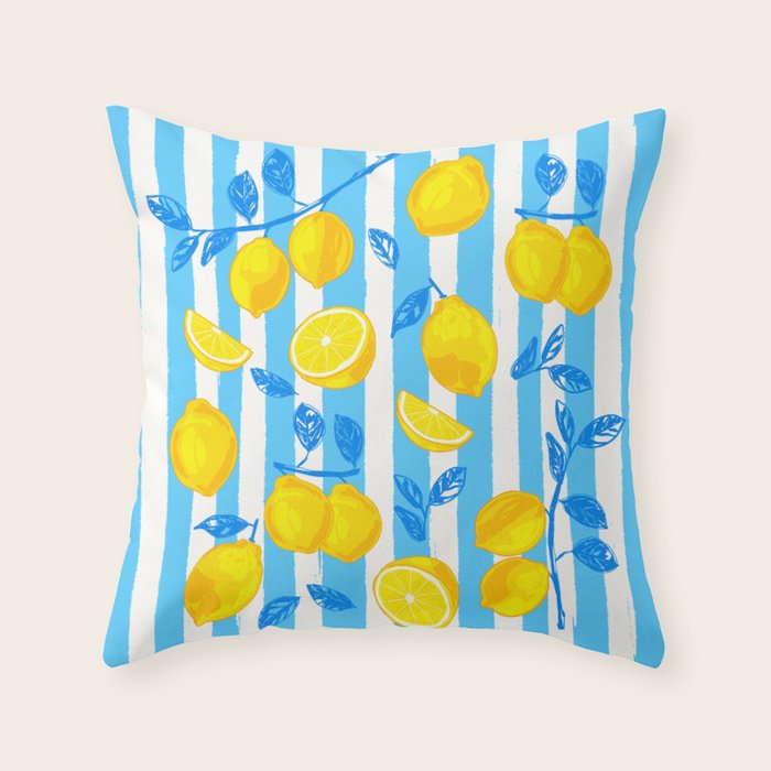 Italian Summer Lemons Pattern Coastal Mediterranean Illustration Throw Pillow Gallery Image 1