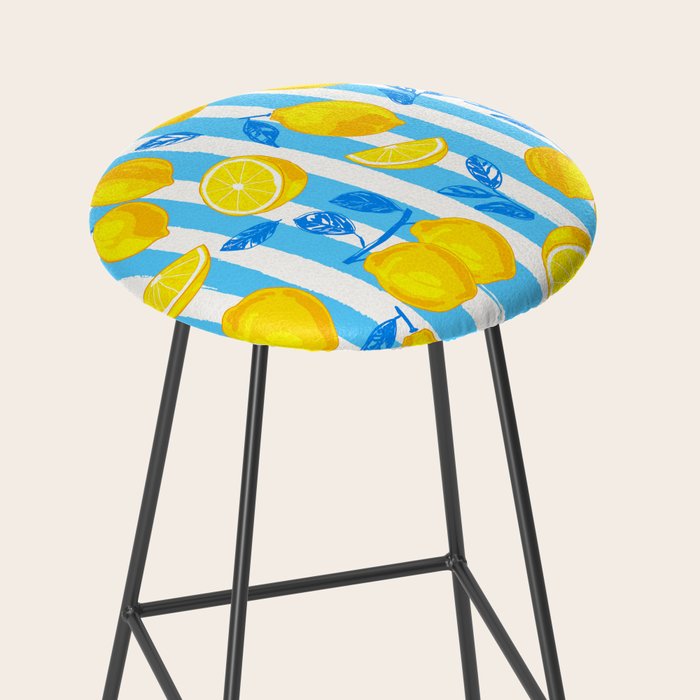 Italian Summer Lemons Pattern Coastal Mediterranean Illustration Stool Gallery Image 2