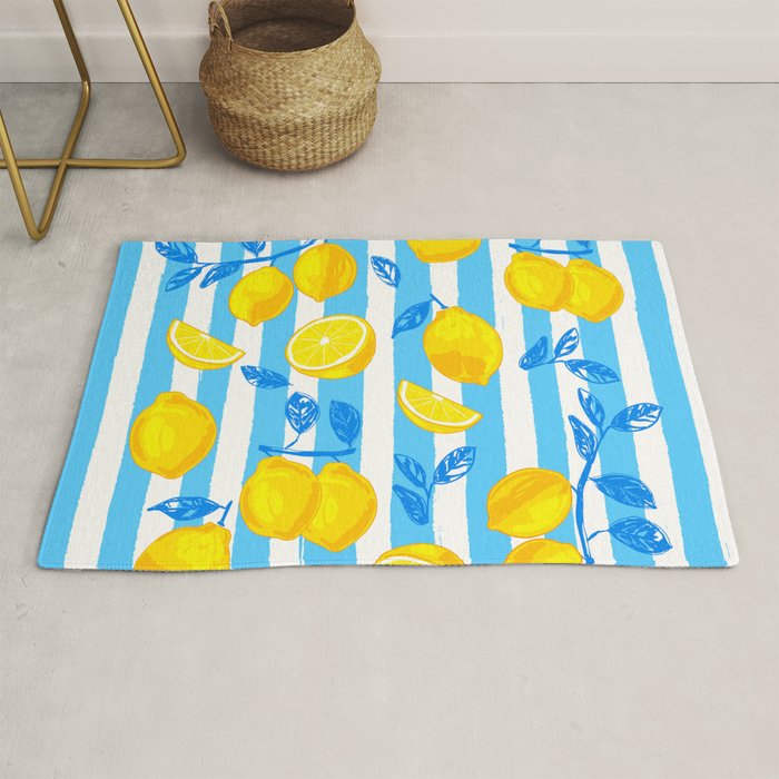 Italian Summer Lemons Pattern Coastal Mediterranean Illustration Rug Gallery Image 1
