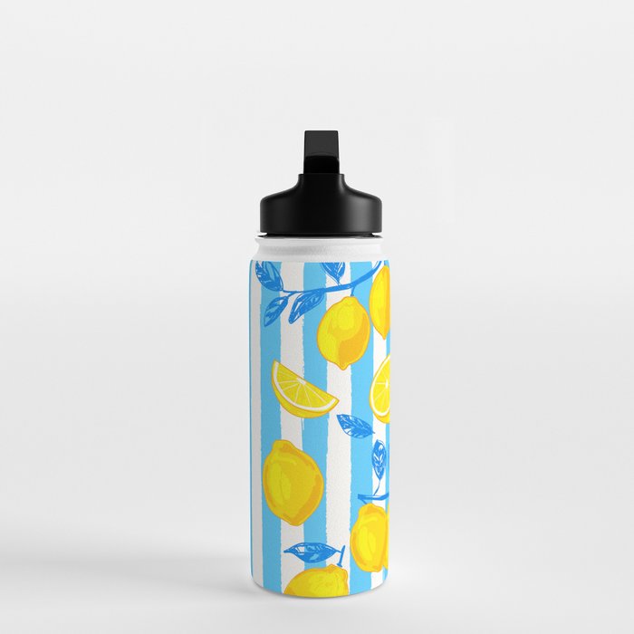 Italian Summer Lemons Pattern Coastal Mediterranean Illustration Water Bottle Gallery Image 3