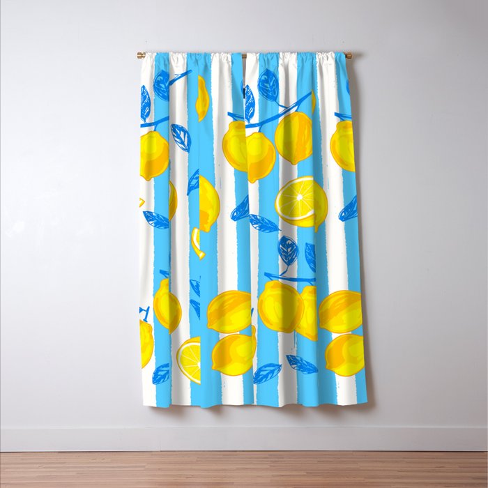 Italian Summer Lemons Pattern Coastal Mediterranean Illustration Window Curtain Gallery Image 3