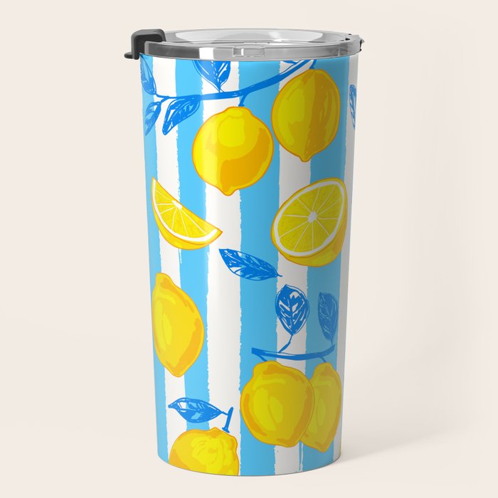 Italian Summer Lemons Pattern Coastal Mediterranean Illustration Travel Mug Gallery Image 3